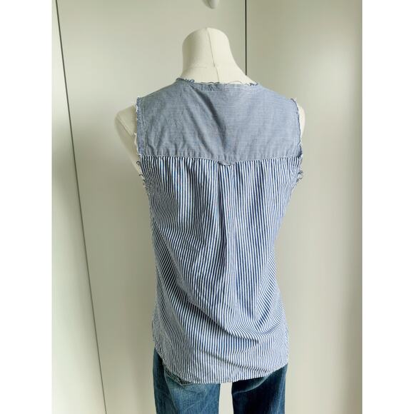 Women's Pinstripe Blouse Size Small/6 Sleeveless Summer Unique Statement Style - Picture 7 of 9